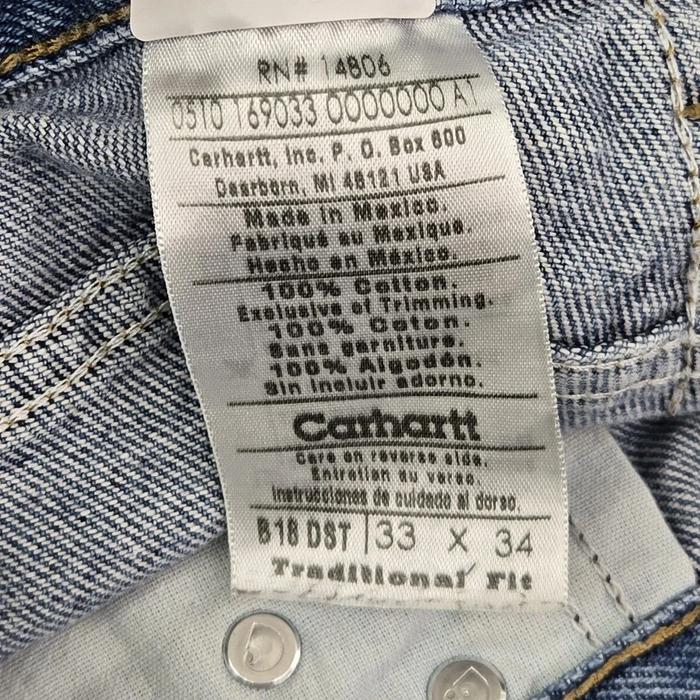 VINTAGE Carhartt Men Jeans 33X34 Blue Denim B18 DST Traditional Fit Y2K READ